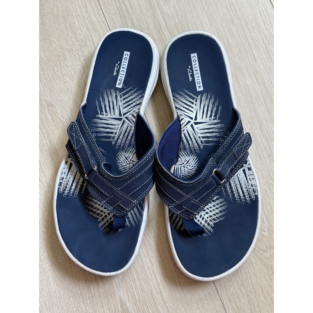 Clarks Breeze Sea Collection Sandals Womens 8 Adjustable Flip Flop Navy Blue